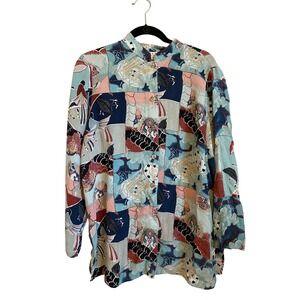 CITRON Santa Monica Silk Patchwork Kimono Style Blouse Size Medium